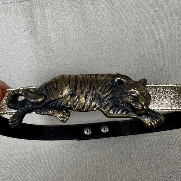 Vintage Gold Metallic Tiger Buckle Statement Belt Bronze Animal Motif Safari 80 main image 5